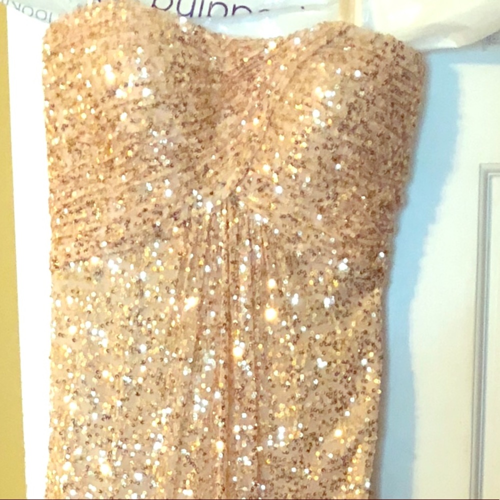 Stunning formal strapless custom made GOLD sequin gown for any prom or gala!